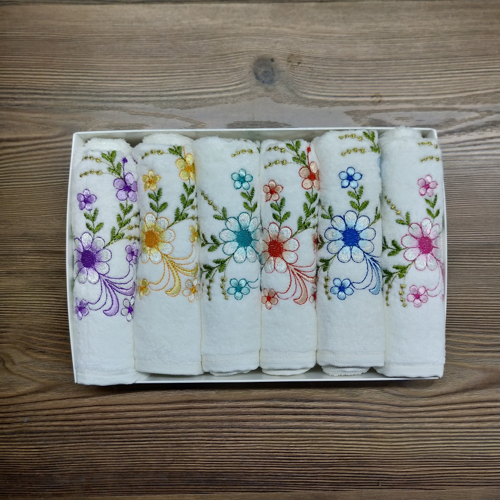 PAPATYA NAKIŞLI KADİFE MUTFAK HAVLUSU 6 lı